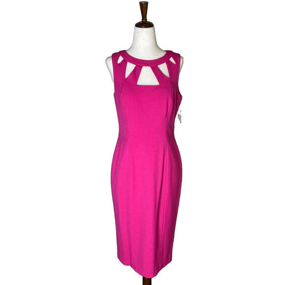 Eliza J Cocktail Dress Cutout Neckline Barbie Pink Sheath Sleeveless Women 6 NWT - Picture 2 of 9